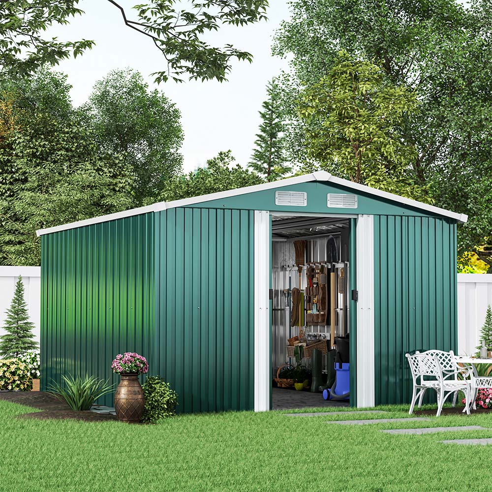 Living and Home 10 x 8ft Dark Green Metal Garden Tool Storage Shed Image 2
