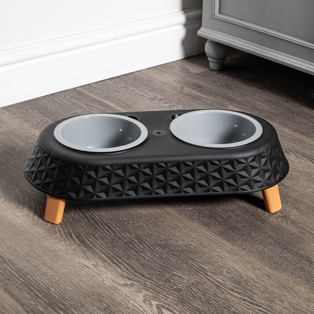 Samuel Alexander Black Plastic Raised Double Pet Bowl Feeding Station with Stand 16 x 9cm Image 2
