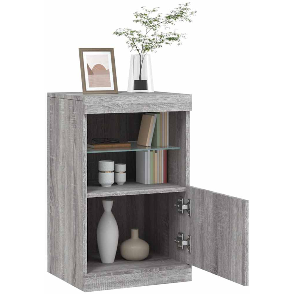 vidaXL Single Door 2 Shelf Grey Sonoma LED Sideboard Image 3