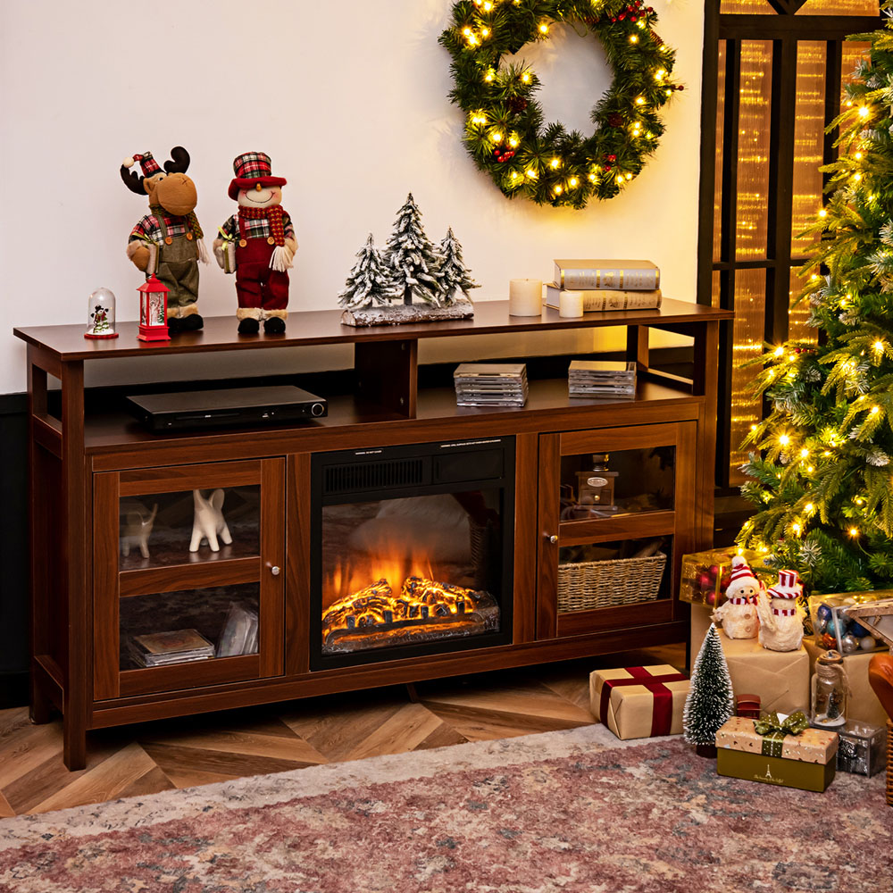 Costway 2 Door 4 Shelf Brown Wooden TV Unit Image 5