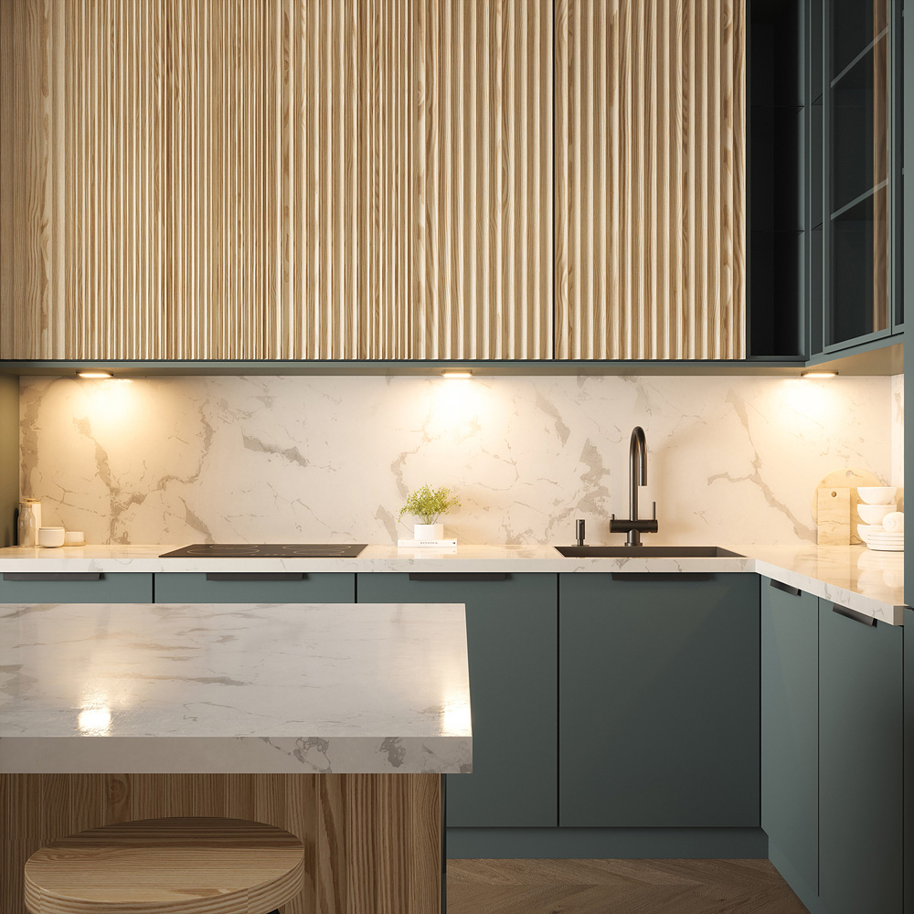 Sorrelis Caspian Aluminium Square Warm White 3 Under Cabinet Light Kit Image 2