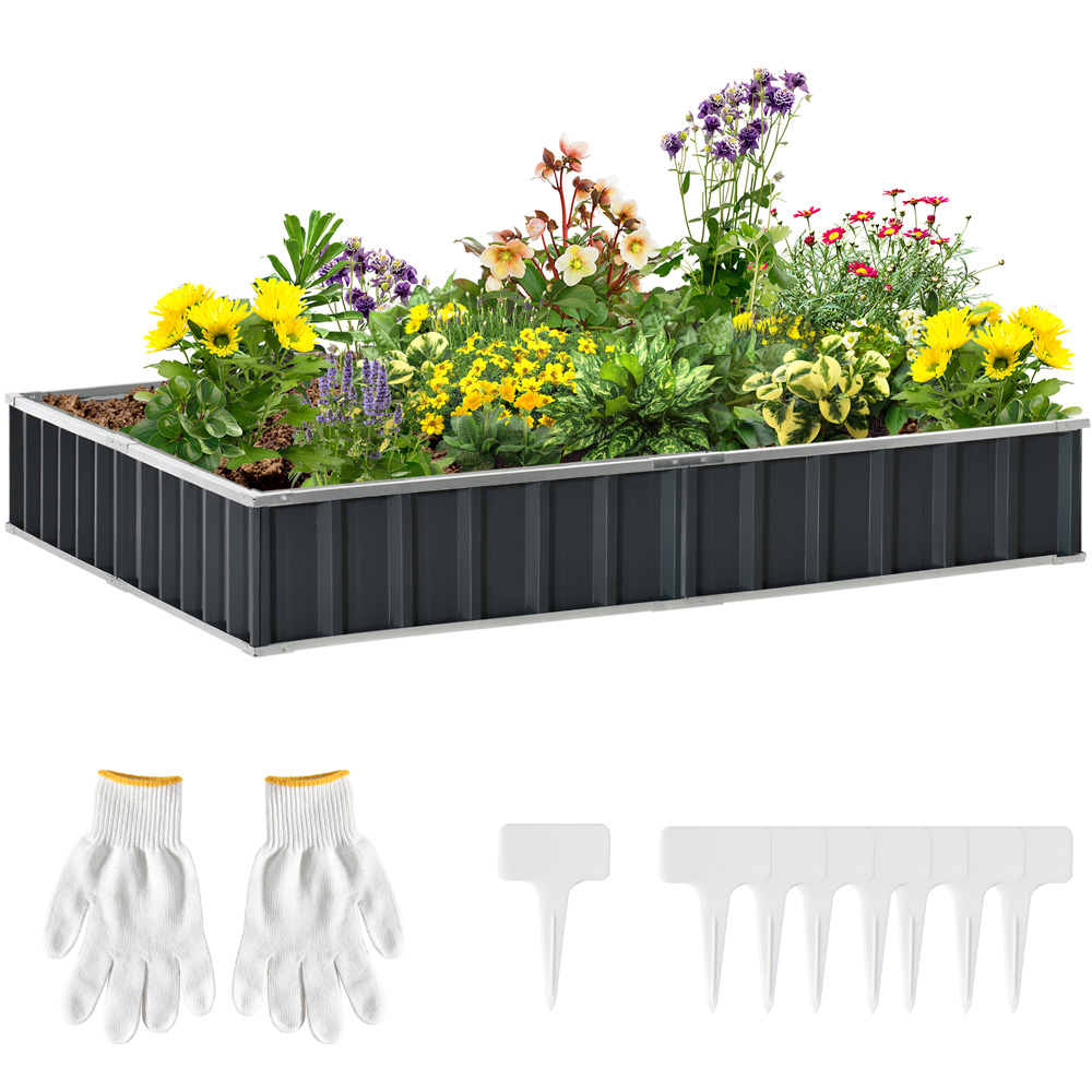 Outsunny Black Metal Raised Garden Bed Planter with Gloves 258 x 90cm Image 1