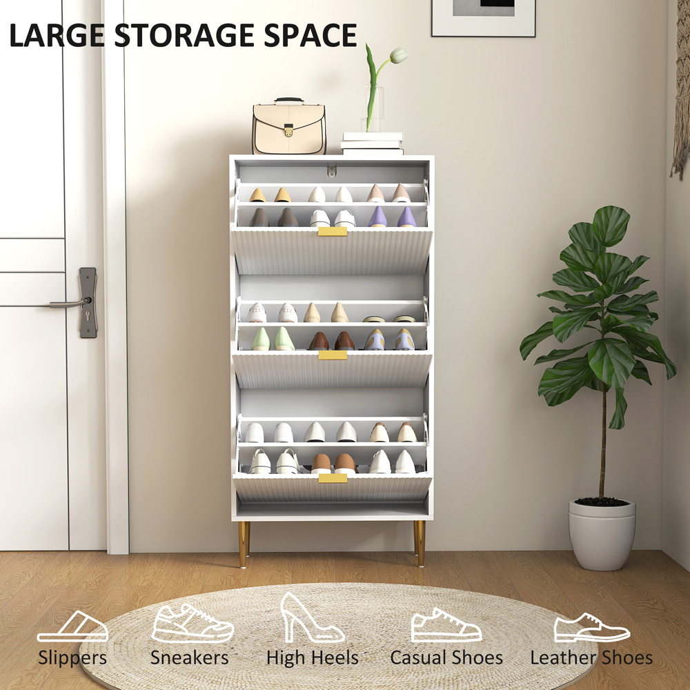 HOMCOM 3 Flip Drawer White Slim Shoe Storage Image 5