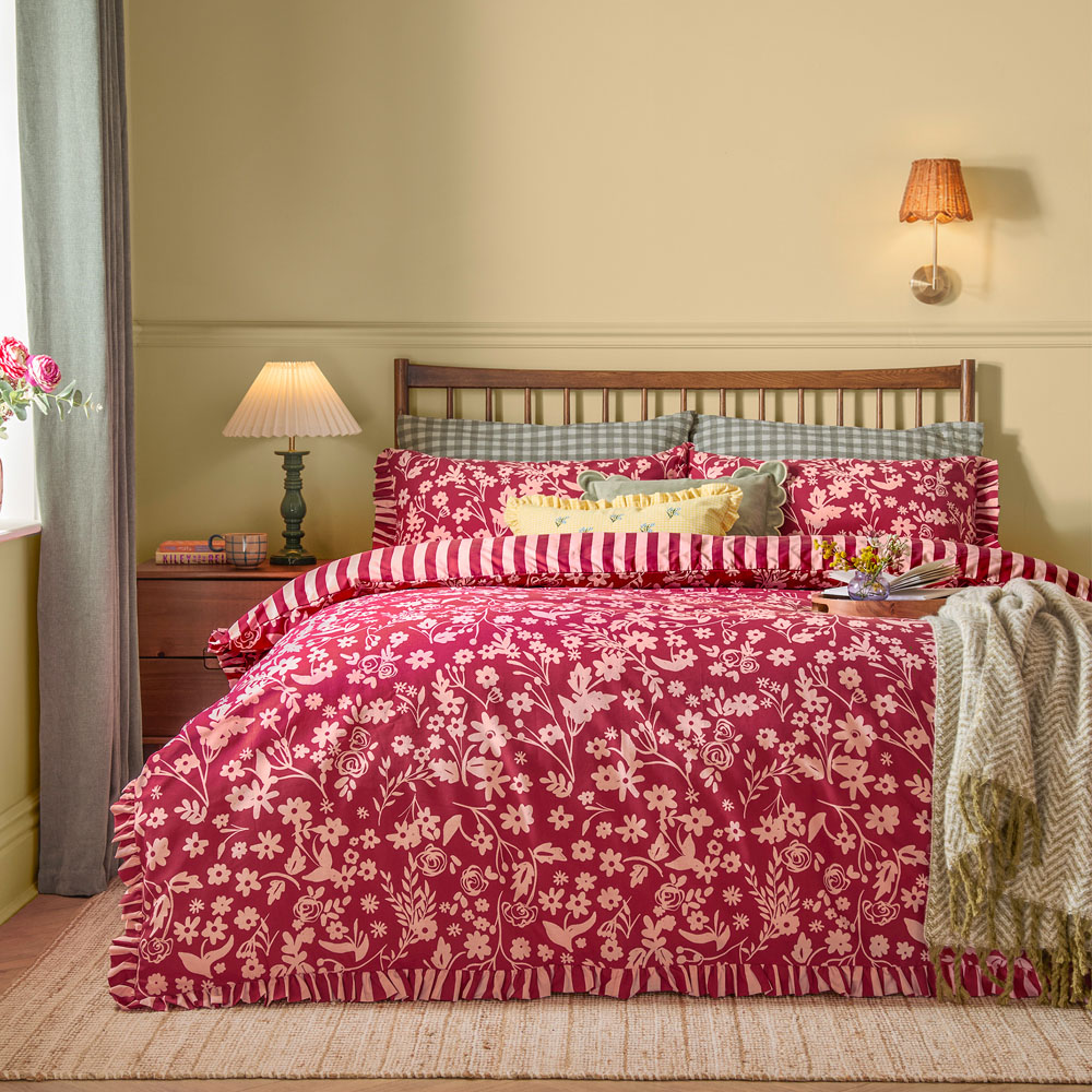 Furn Posie King Size Berry Frilled Reversible Duvet Cover Set Image 1