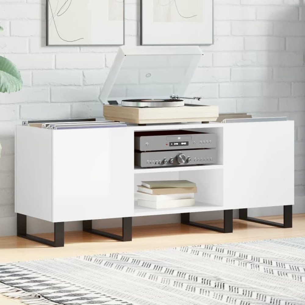vidaXL 2 Shelf High Gloss White Record Cabinet Image 1