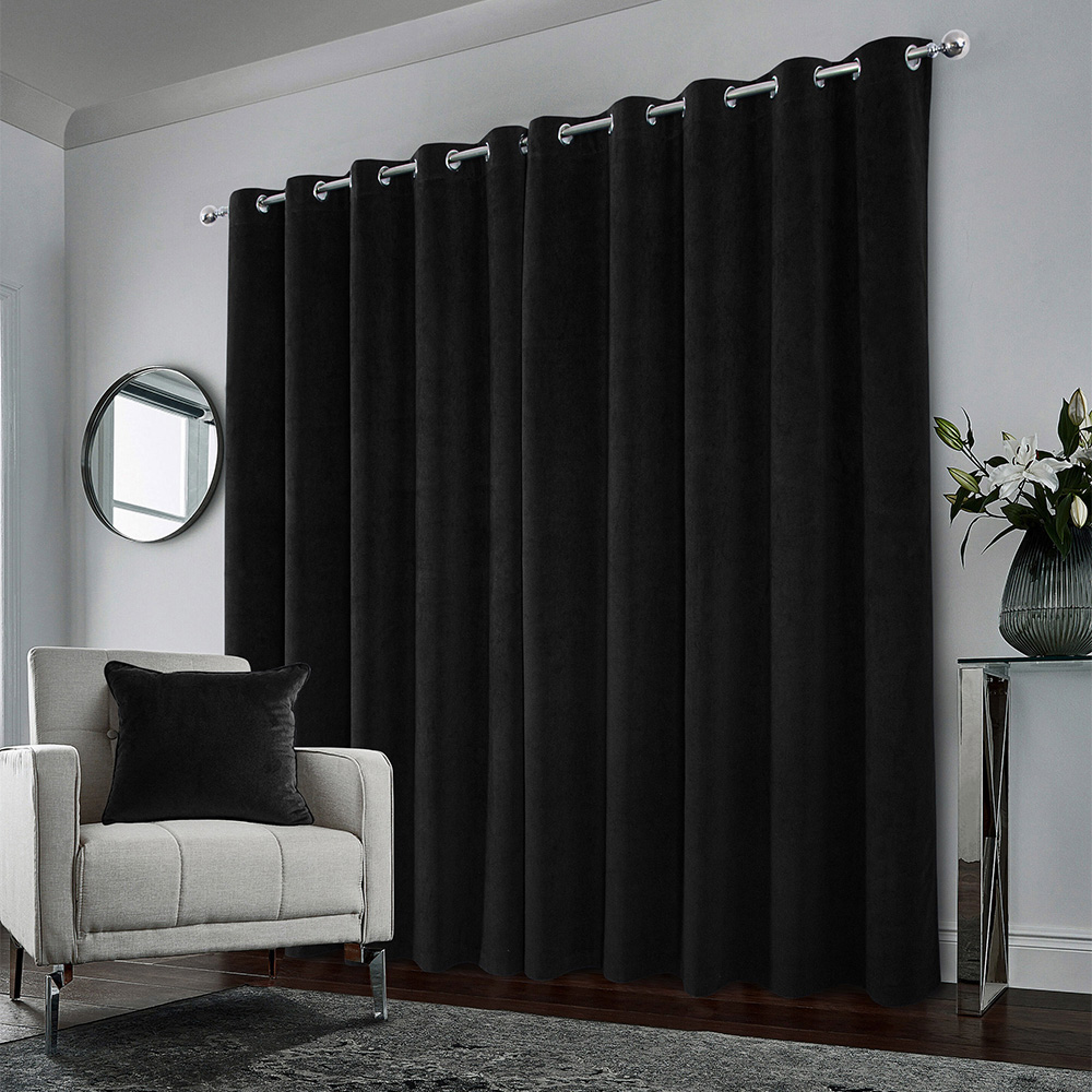 Enhanced Living Hampton Black Velvet Blackout Thermal Eyelet Curtains 117 x 137cm Image 3
