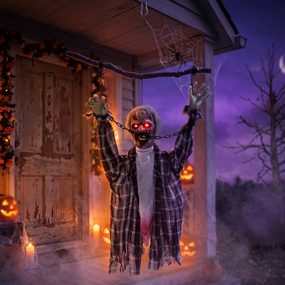 HOMCOM Light Up Hanging Animated Chained Zombie Halloween Decoration 3.6ft Image 2