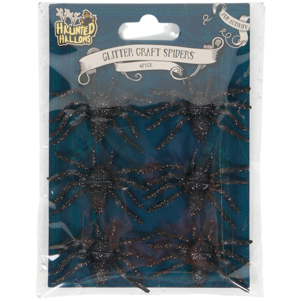 Pack of 6 Glittery Craft SpidersBlack Image 2