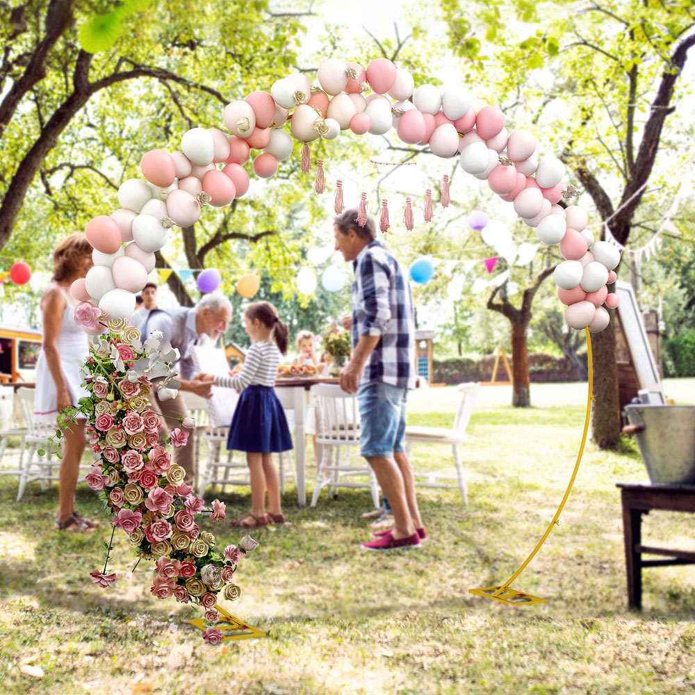 Outsunny 8 x 9ft Gold Tone Round Backdrop Arch Stand Image 2
