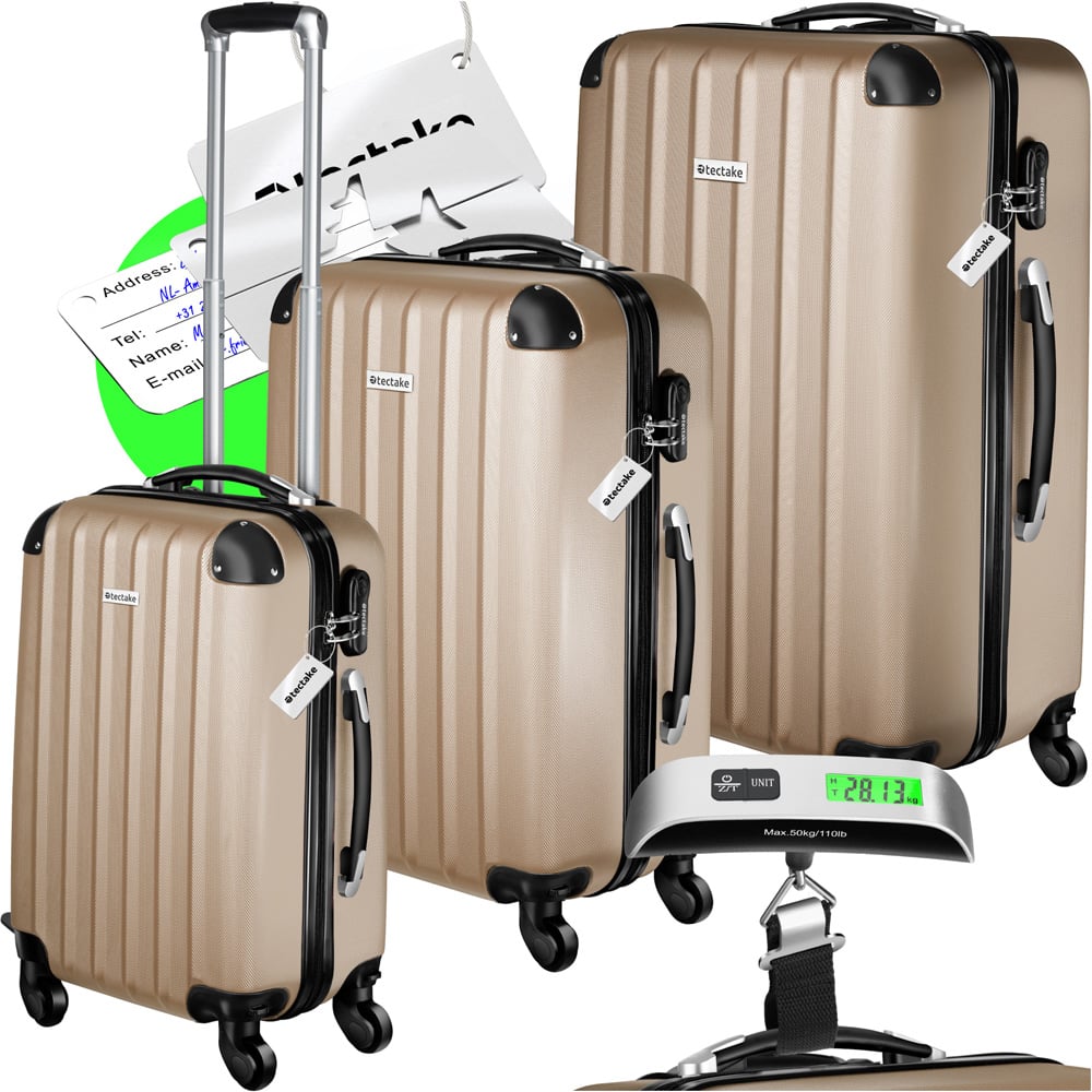 Tectake Set of 3 Champagne Hard Shell Travel Suitcase Set Image 2