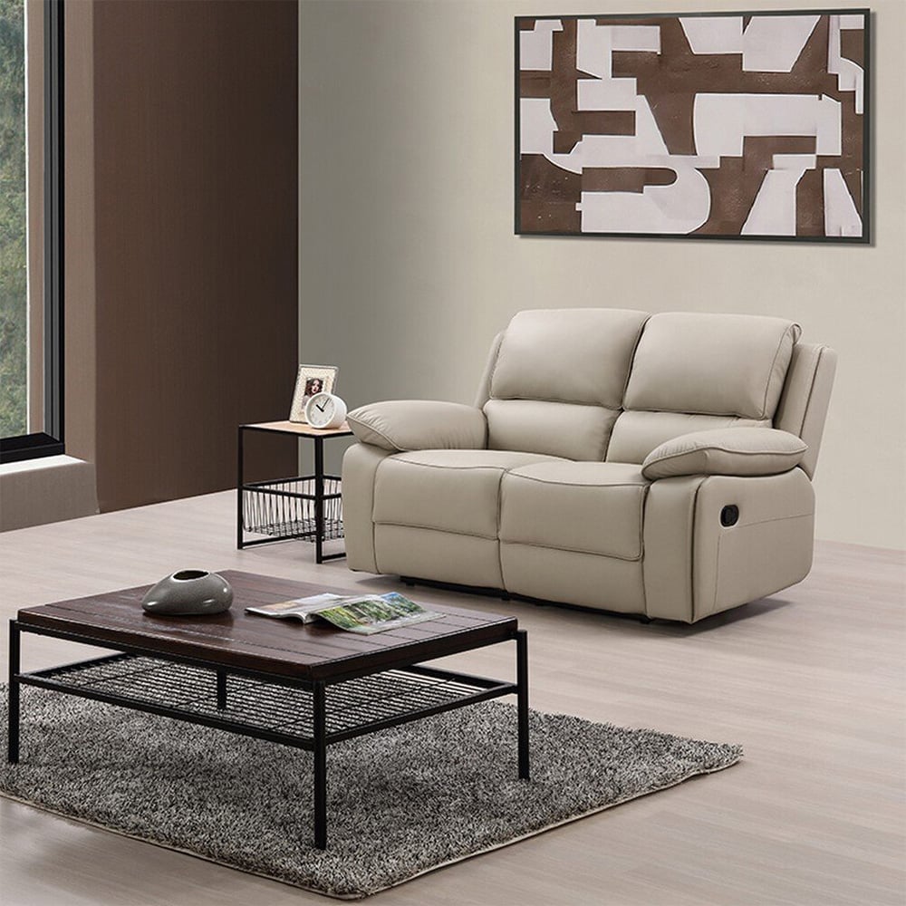 Salerno 2 Seater Light Grey Leather Manual Recliner Sofa Image 5