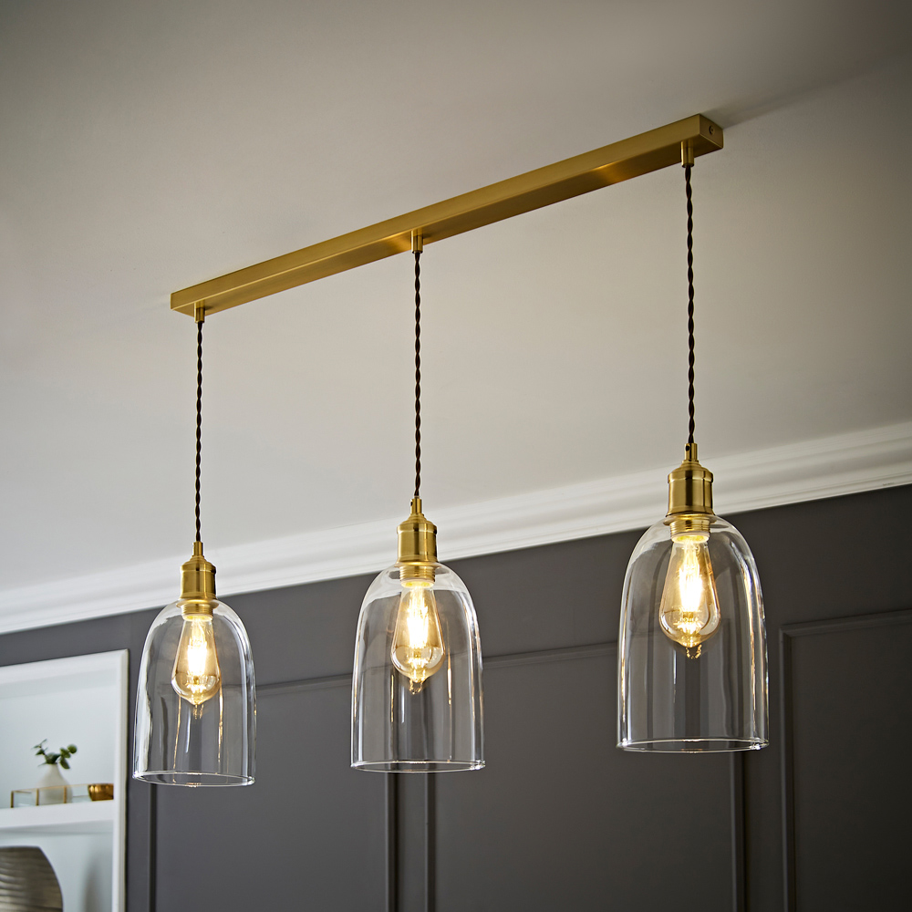 ValueLights Kira Glass Dome 3 Drop Bar Brushed Gold Diner LED Ceiling Pendant Light Image 2