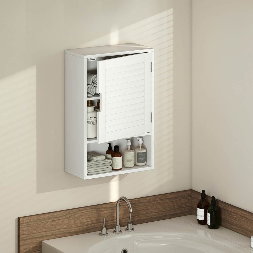 Portland Single Door Single Shelf White Wall-Mounted Bathroom Storage Cabinet Image 3