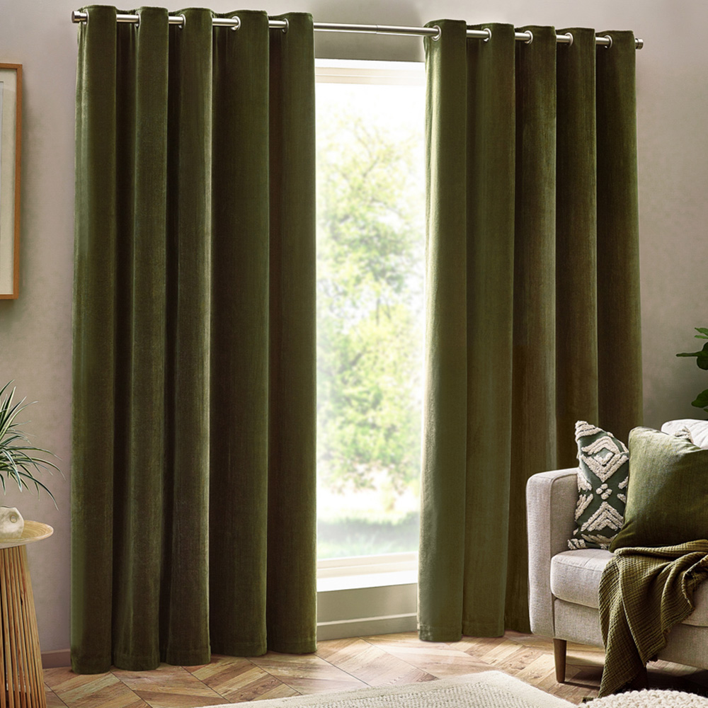 Yard Olive Chenille Blackout Eyelet Curtains 117 x 183cm Image 1