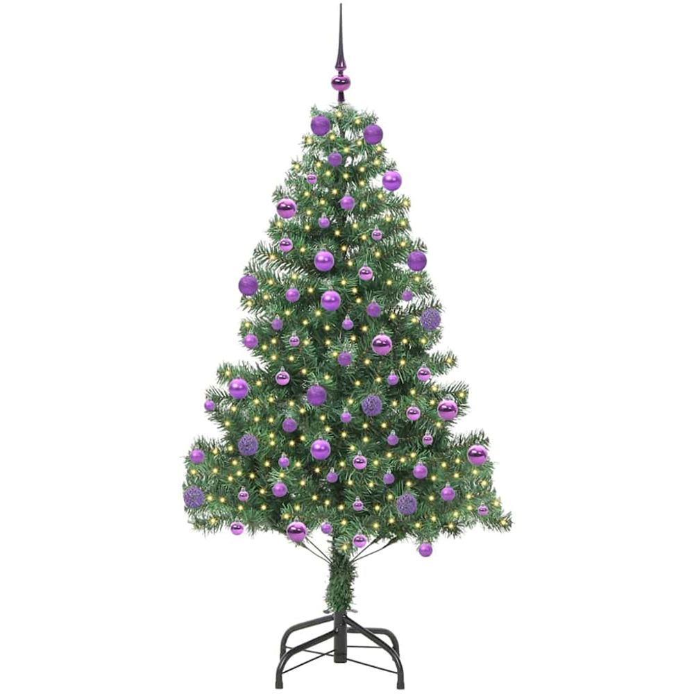 vidaXL Pre-Lit Lilac Baubles Green Artificial Christmas Tree 7ft Image 1