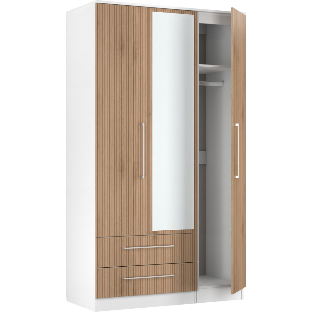 Crowndale Worcester 3 Door 2 Drawer Slatt Effect and White Tall Mirrored Wardrobe Ready Assembled Image 5