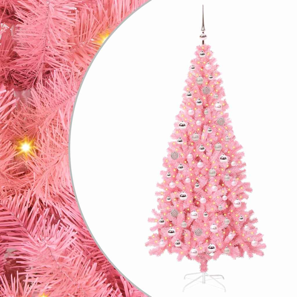 vidaXL Pre-Lit Pink Baubles Pink Artificial Christmas Tree 7ft Image 2
