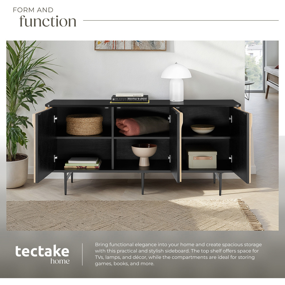 Tectake Lineo 3 Door Solid Wood Slatted Design Sideboard Image 5