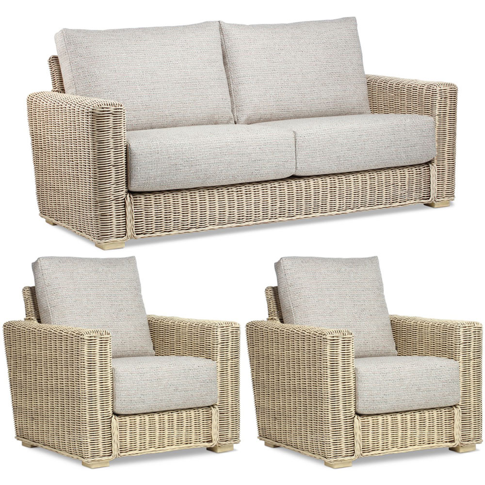 Desser Burford 5 Seater Blush Tweed Natural Rattan Sofa Set Image 2
