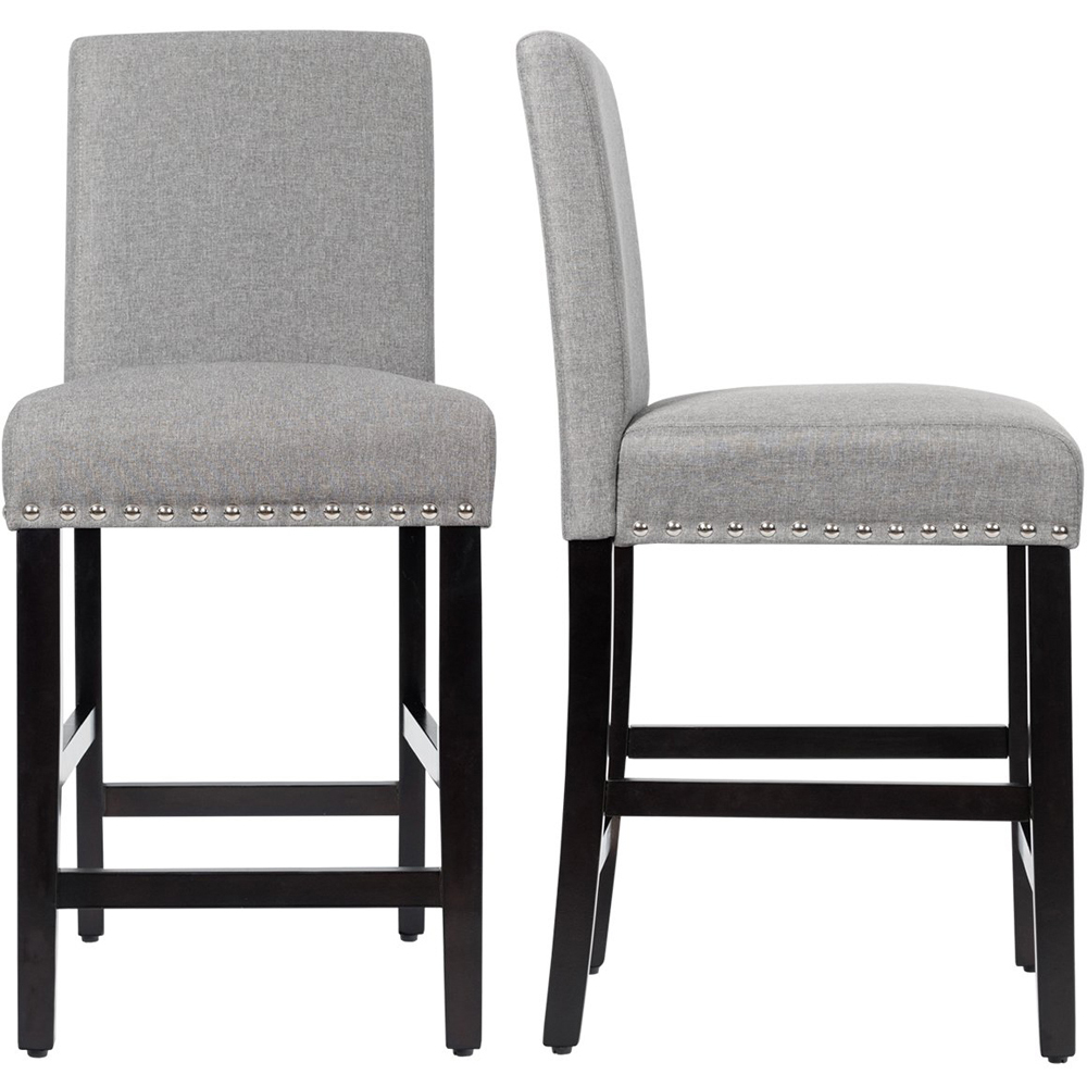 Costway Grey Upholstered Bar Stool Set of 2 Image 3