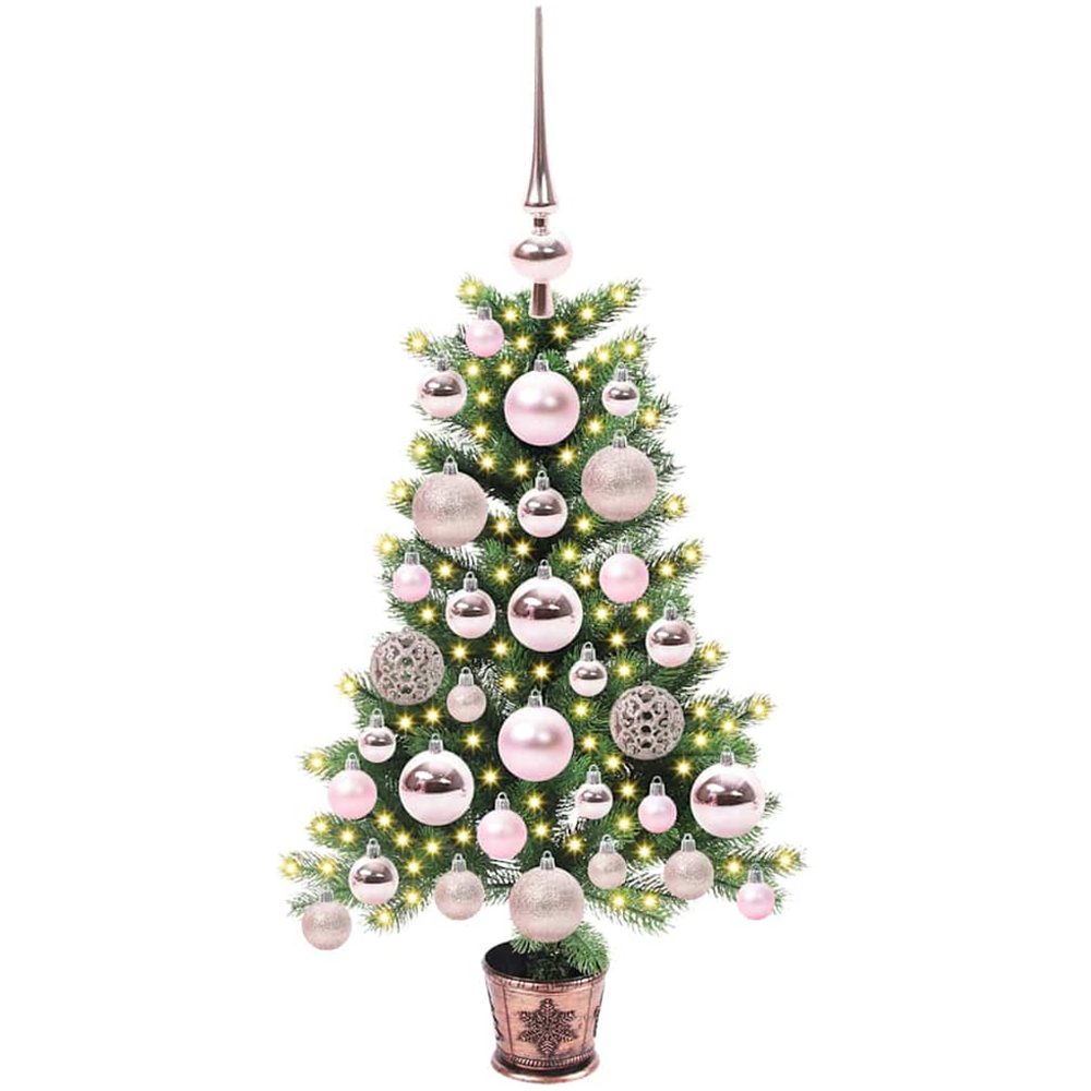 vidaXL Pre-Lit Pink Baubles Green Artificial Christmas Tree 2ft Image 1