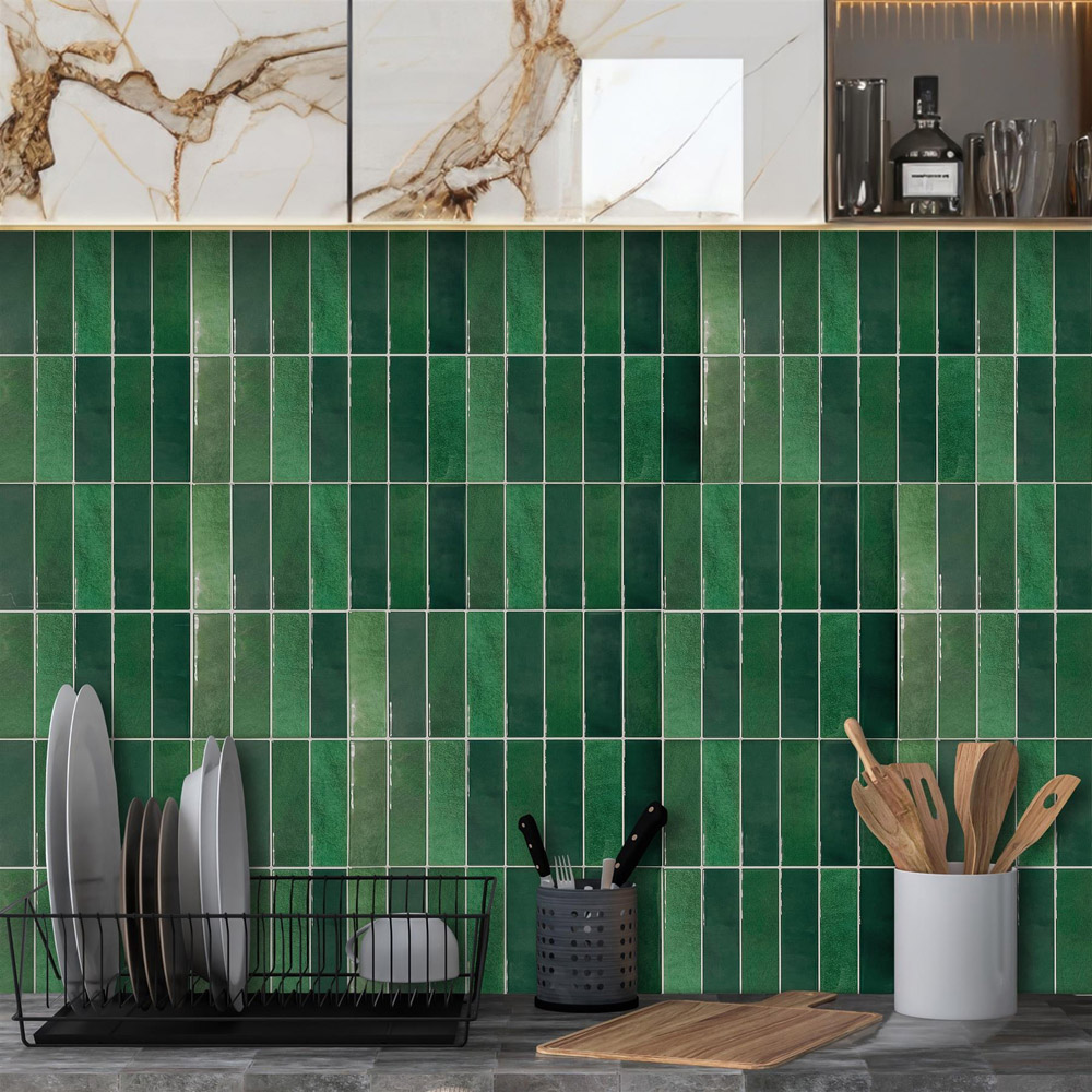 Walplus Dark Moss Green Rectangular 3D Tile Sticker 30.5 x 30.5cm 6 Pack Image 5
