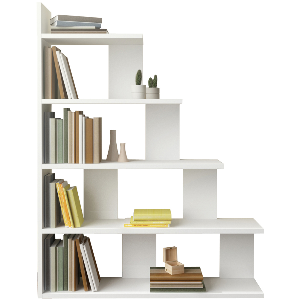 Decorotika Echo Modern 5 Shelf White Ladder Bookcase Image 2
