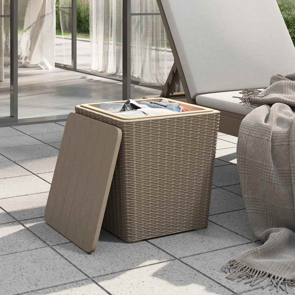 vidaXL Brown Rattan Garden Side Table with Storage and Removable Lid Image 5