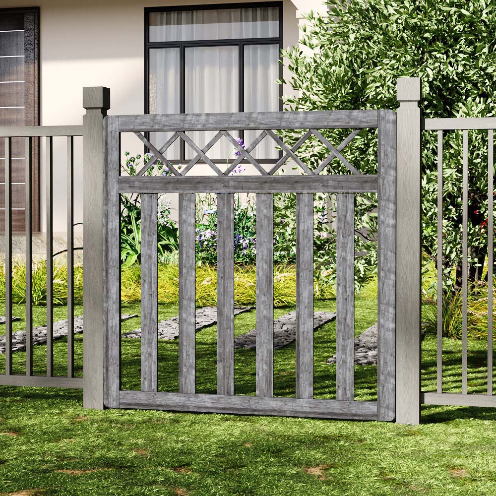 Outdoor Cross Top Wooden Grey Garden Fence Door, 120 x 120 x 2.5cm Image 2
