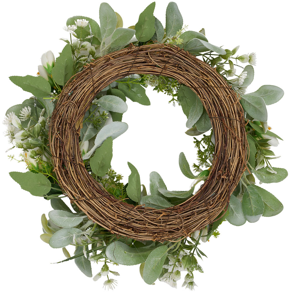 Living and Home Artificial Tulip Rustic Door Wreath with Green Leaves 43cm Image 4