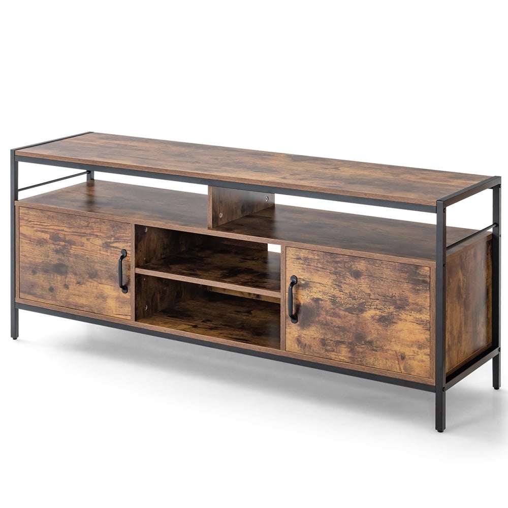 Costway 2 Door 4 Shelf Rustic Brown TV Unit Image 2