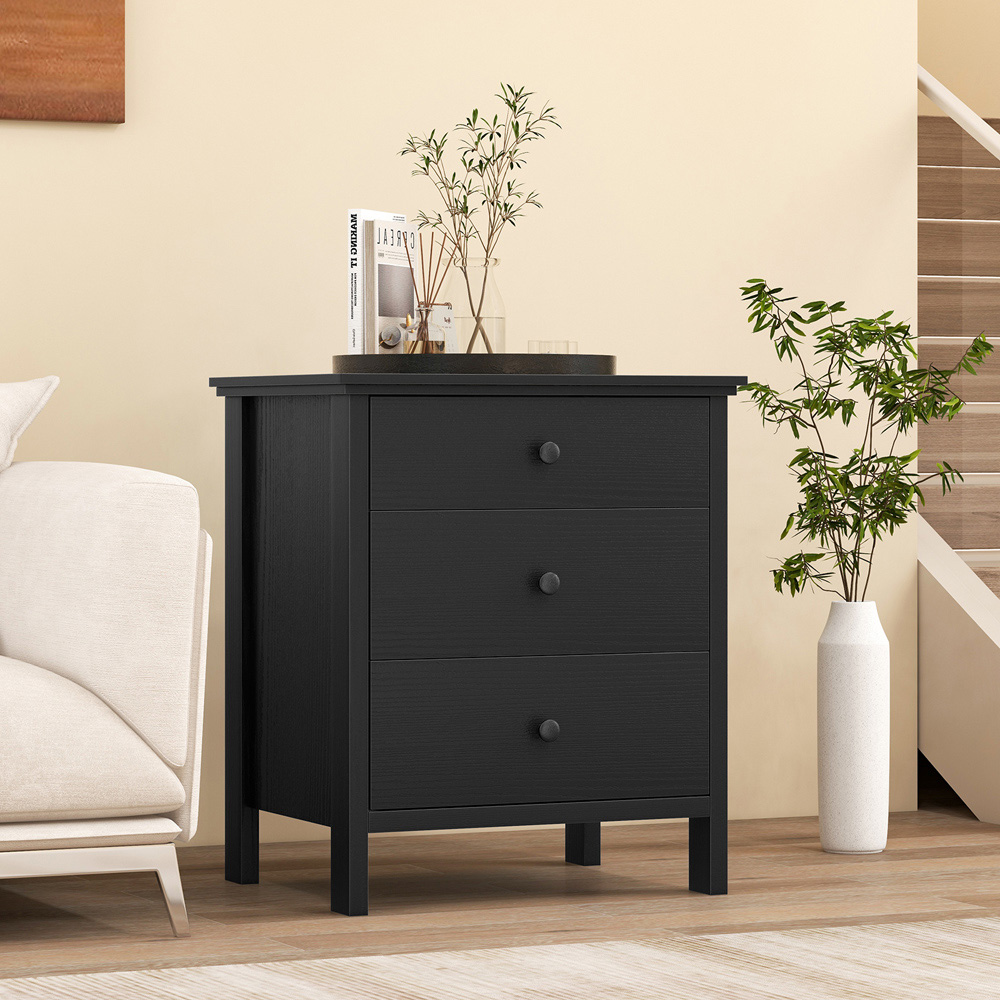Compact Draws Costway 3 Drawer Black Compact Chest of Drawers | Wilko