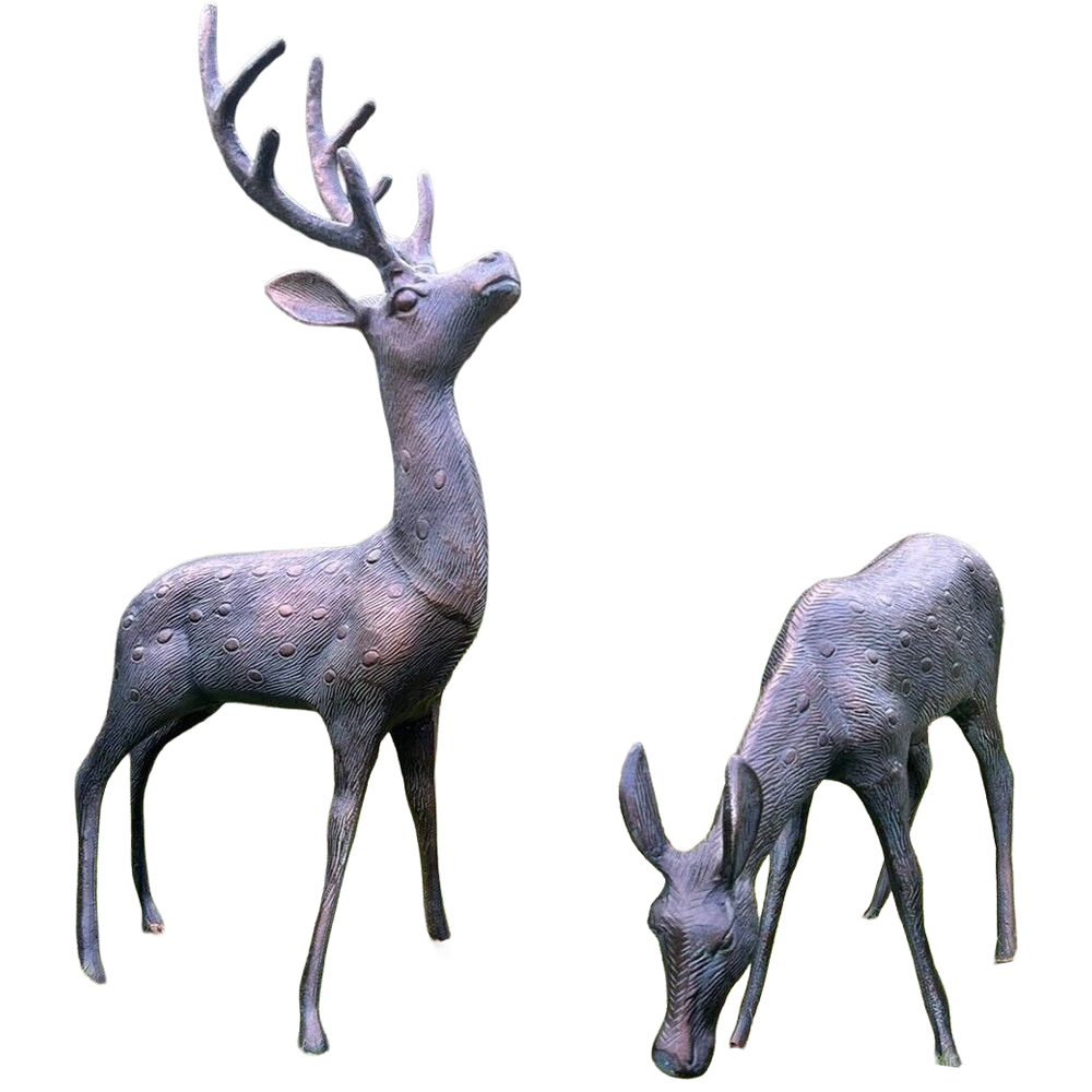 Inspirational Gifting 2 Piece Stag and Doe Deer Cast Aluminium Garden Ornament Set Medium Image 1