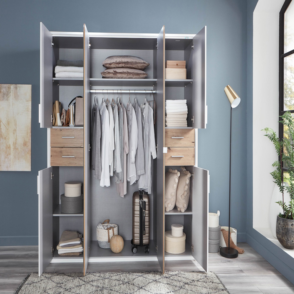 TJ'S New York 6 Door 4 Drawer Graphite Wardrobe with Mirror Image 3