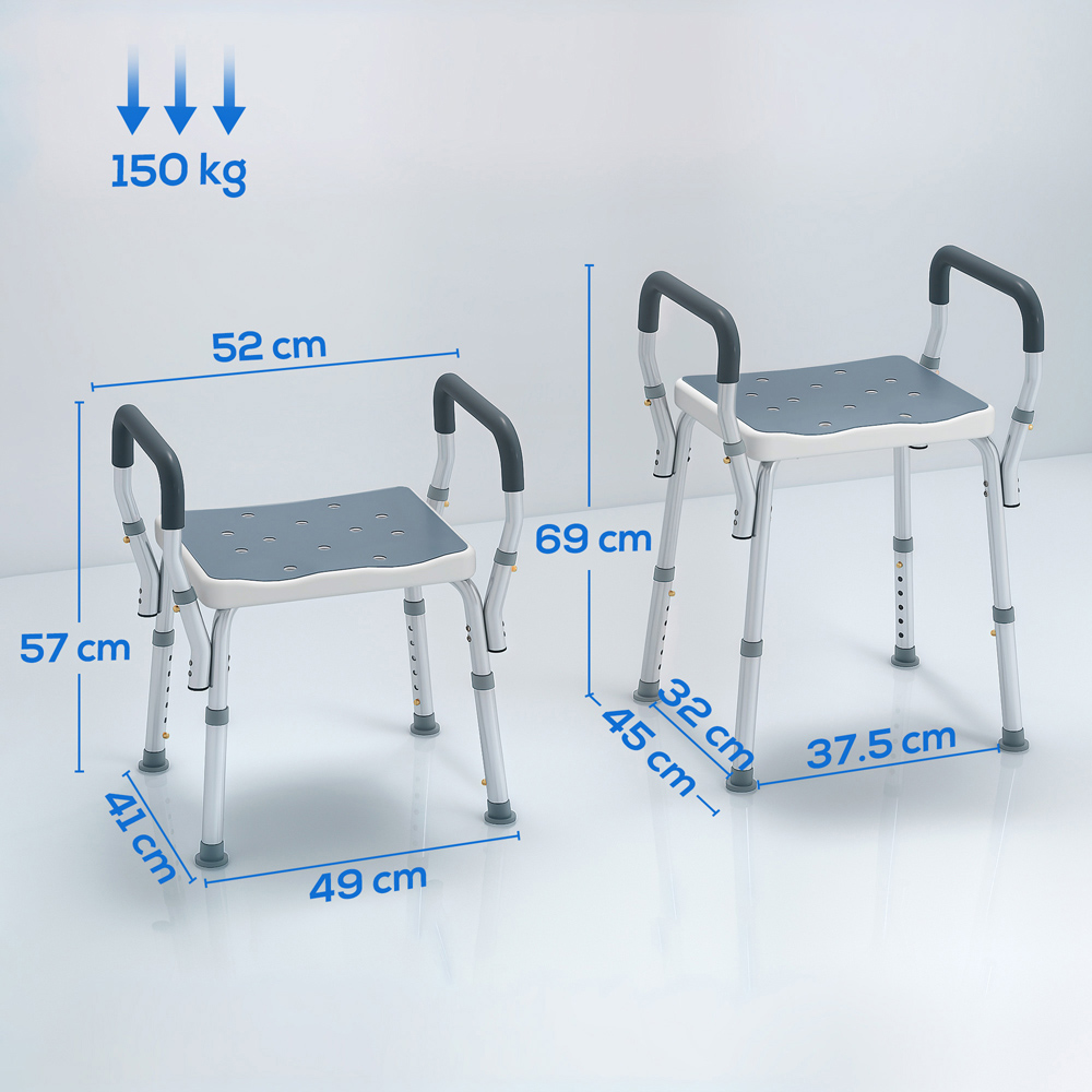 HOMCOM Light Blue Aluminium Height Adjustable Bath Chair Image 9