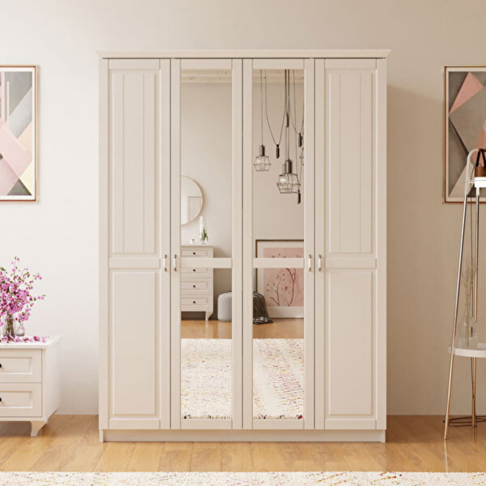 Evu Charlotte 4 Door White Mirror Wardrobe Image 3