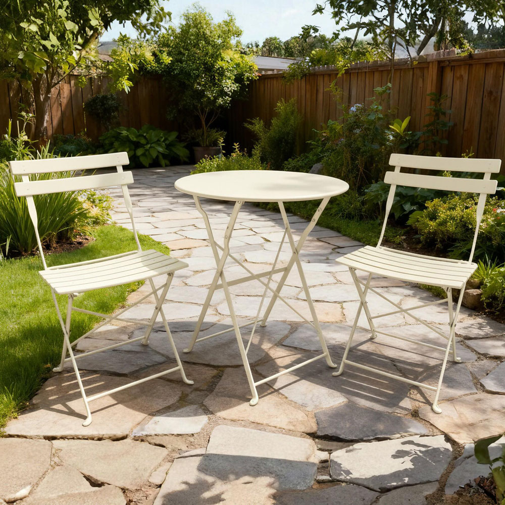 Home Source Clifton 2 Seater Cream Metal Folding Bistro Set Image 5