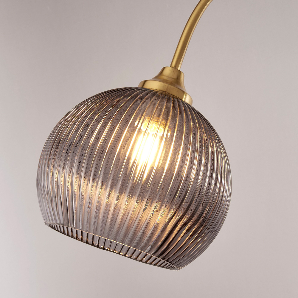 Lighting Collection Smoke Grey Glass Shade Satin Brass and Marble Floor Lamp Image 4