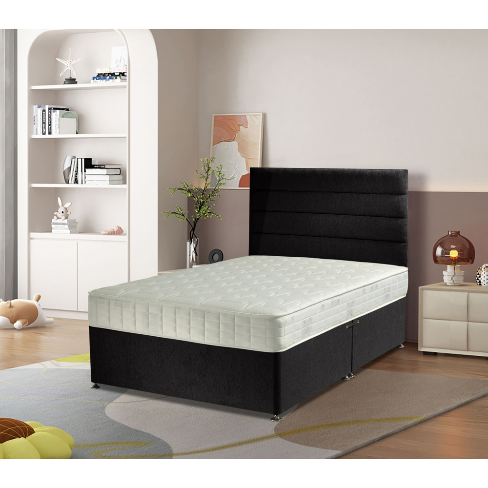 Eleganza Home Dozer Single Black Plush Velvet Divan Bed with Lined Headboard Image 2