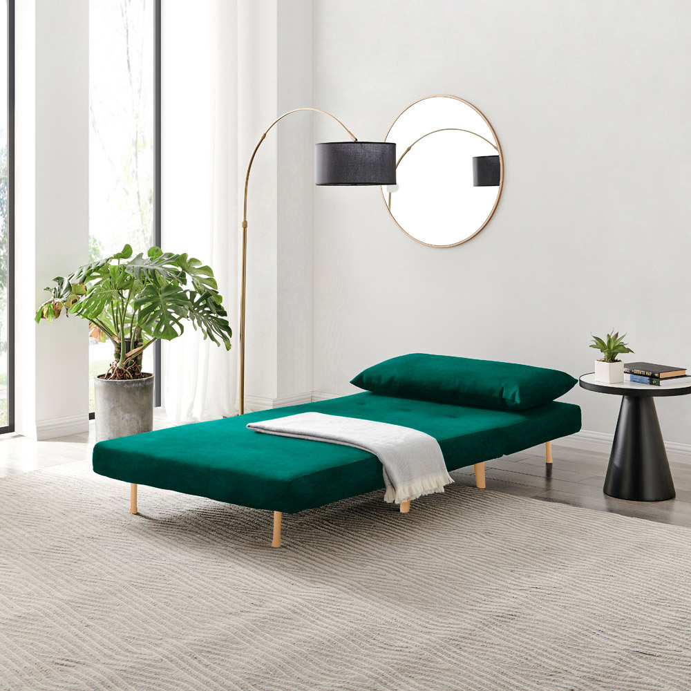 Furniturebox Billie Single Seater Green Velvet Sofa Bed Image 3