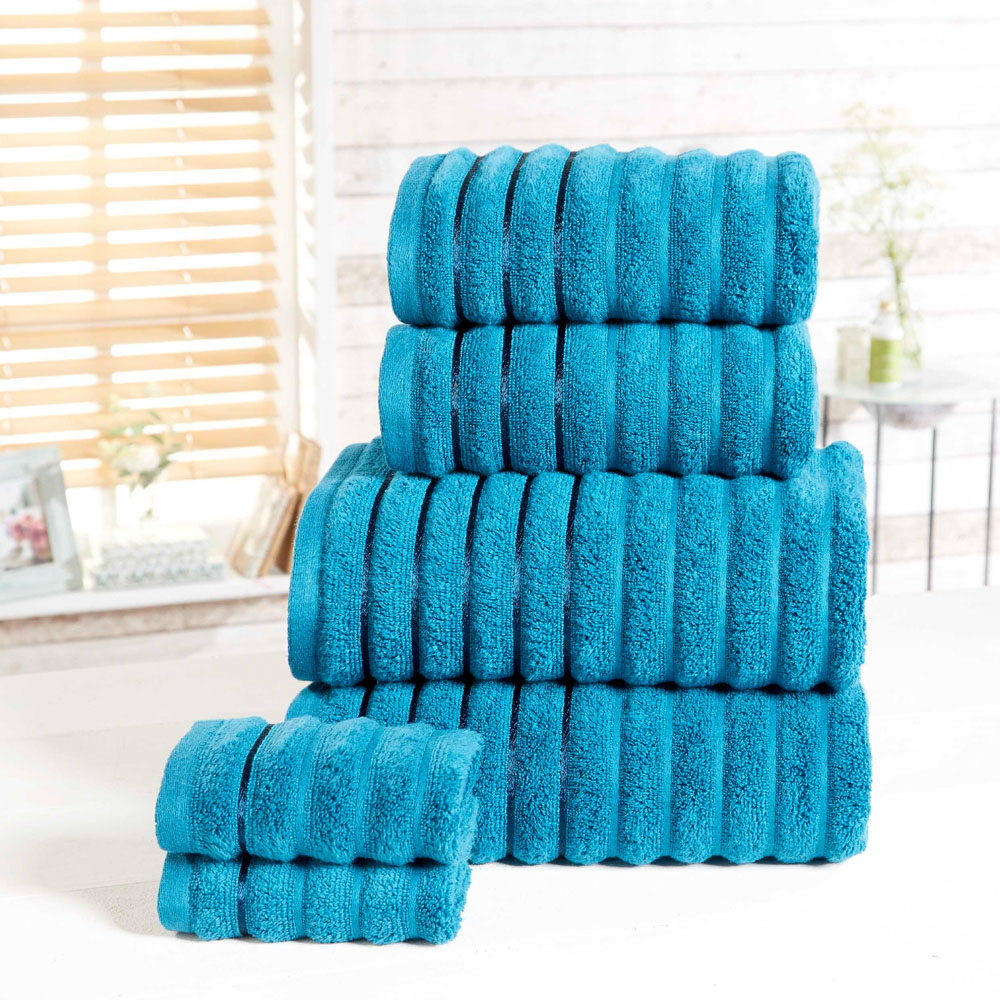 Rapport Home Teal Ribbed Cotton Hand Towel Image 2