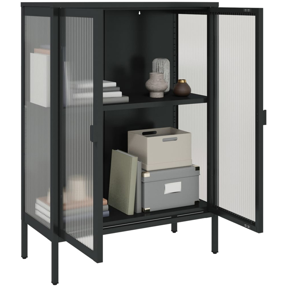 vidaXL 2 Glass Door 2 Shelf Black Wooden Sideboard Image 5