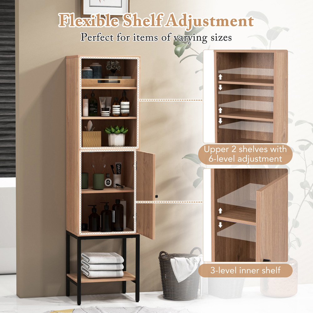 Costway Single Door 4 Shelf Natural Tall Storage Cabinet Image 6