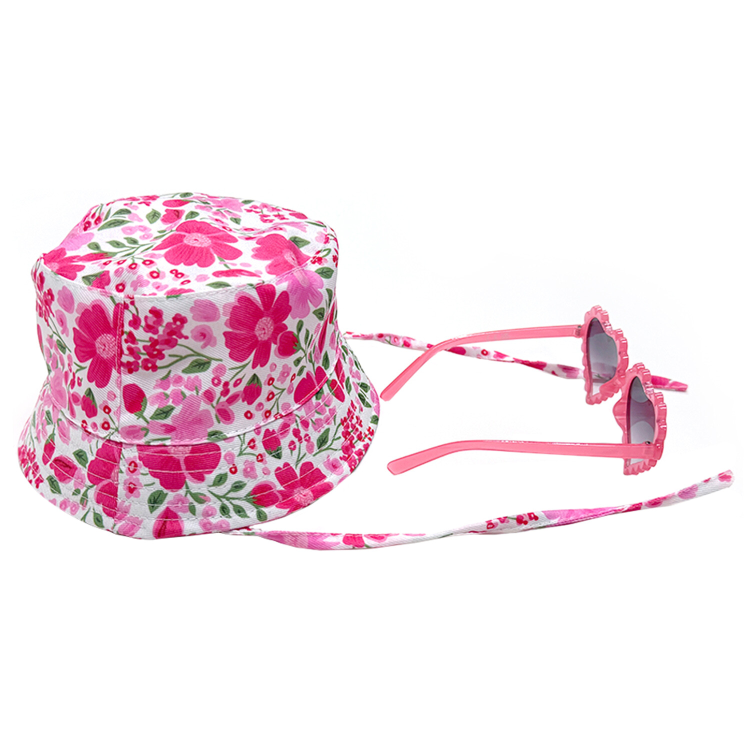 Girls Woven Bucket Hat with Sunglasses Pink Image 2