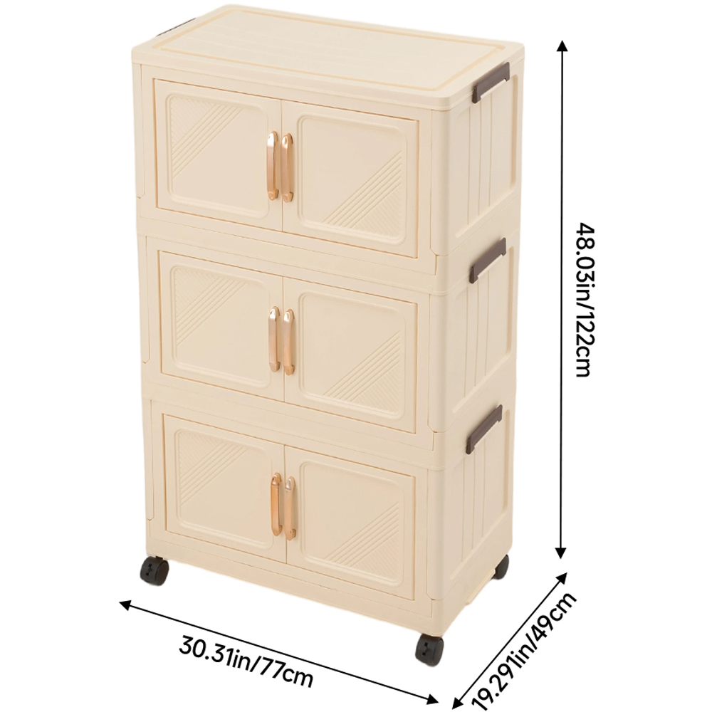 Living and Home 3-Tier Cream Foldable Storage Cabinet with Castors Image 8