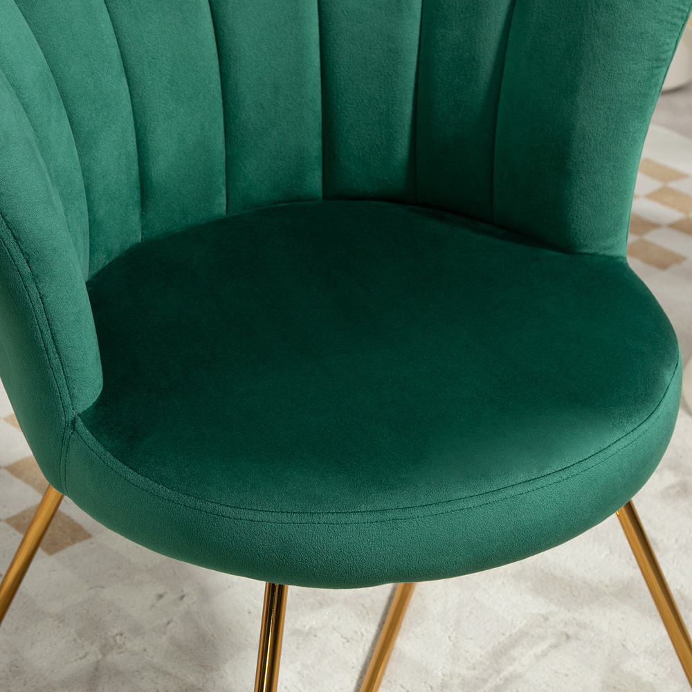 HOMCOM Green Velvet Tufted Accent Chair with Lotus Backrest Image 3