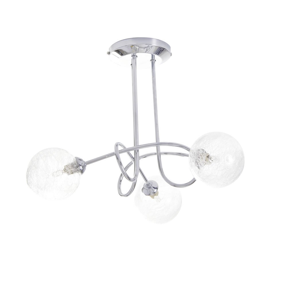 Wilko Sorrento 3 Arm Metal Ceiling Light with Crackle Effect Glass Shades Image 1