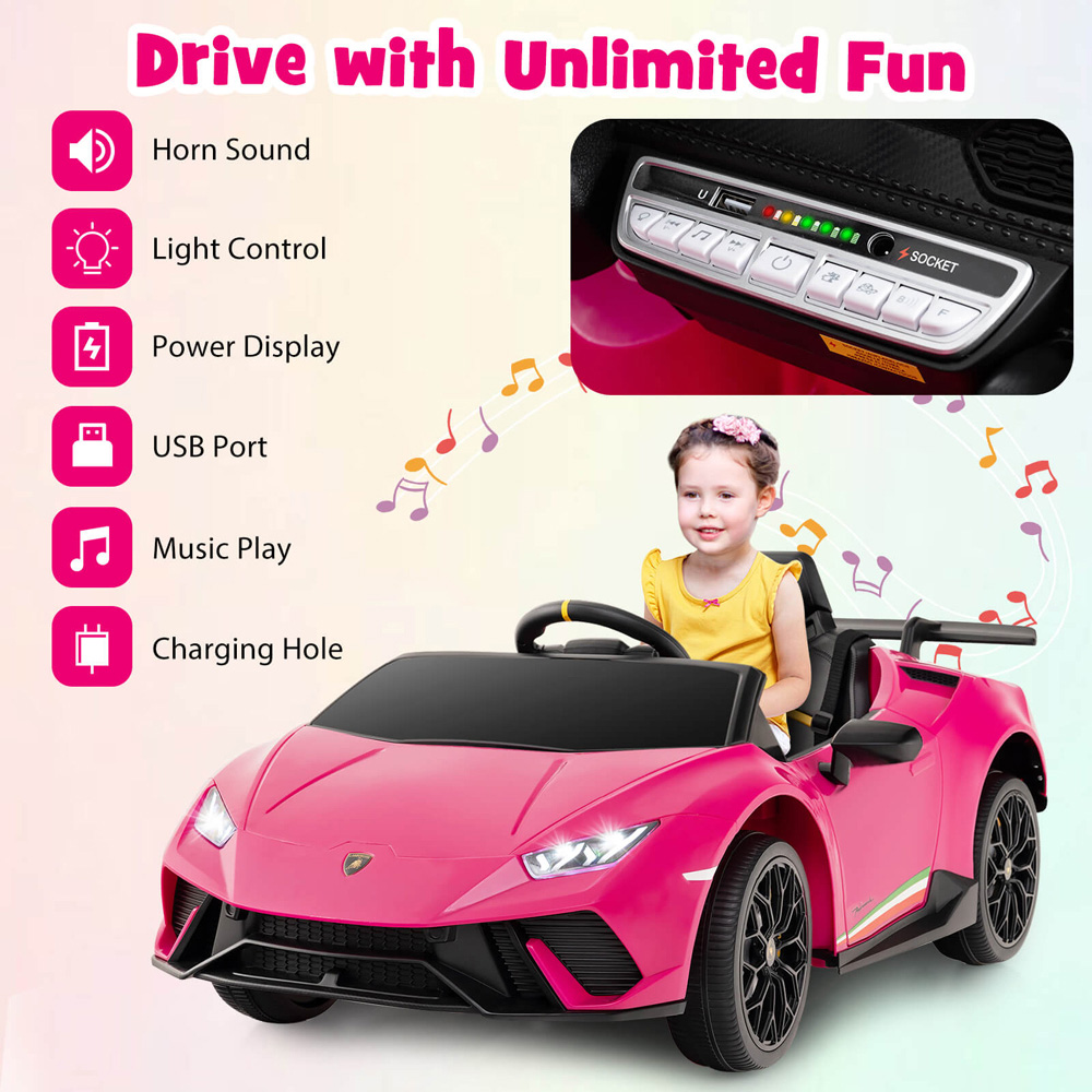 Costway Kids Pink Lamborghini Ride On Car with Remote Control and LED Lights 12V Image 5