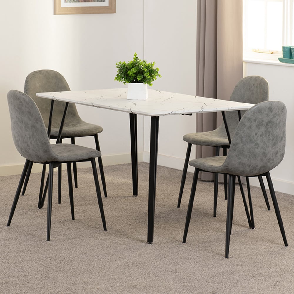 Seconique Marlow and Athens 4 Seater Dining Set White Marble and Grey PU Image 1