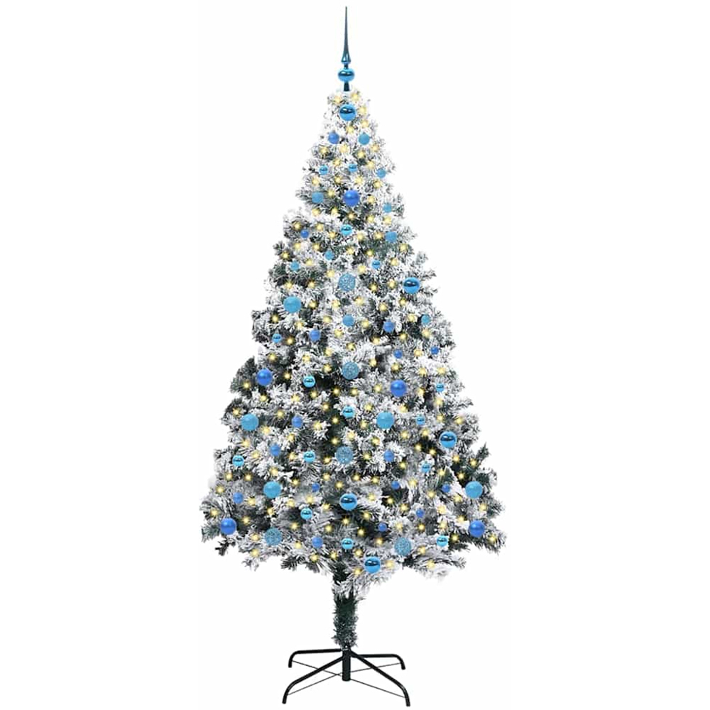 vidaXL Pre-Lit Blue Baubles White Artificial Christmas Tree 7ft Image 1